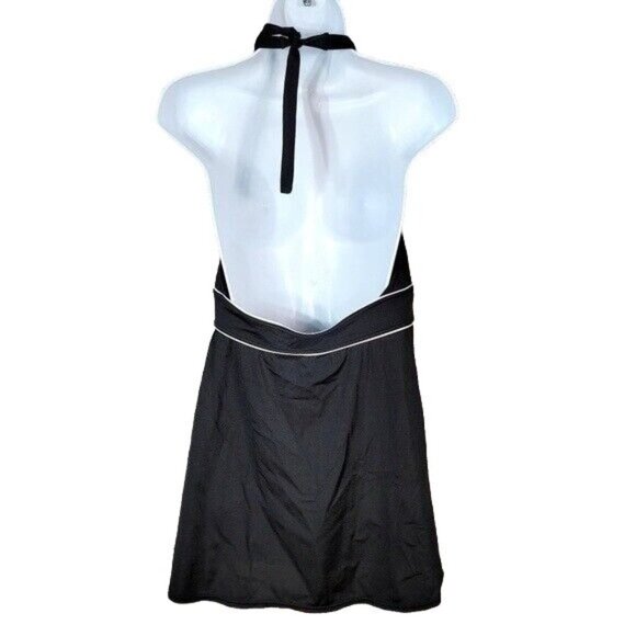Lands' End Swim Dress Suit Black SZ 12 White Trim Surplice Halter Ties One Piece - Picture 4 of 6